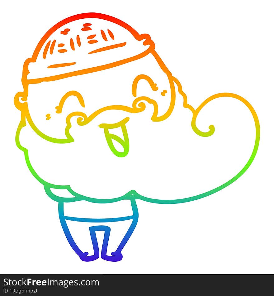 rainbow gradient line drawing happy man with beard and winter hat