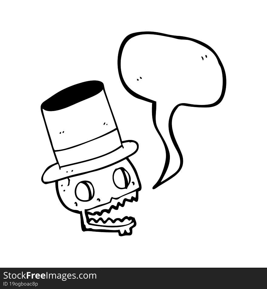 speech bubble cartoon laughing skull in top hat