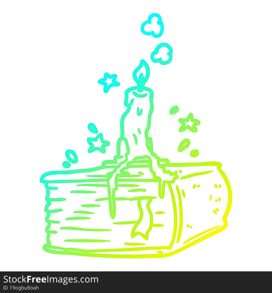 Cold Gradient Line Drawing Spooky Spellbook With Dribbling Candle