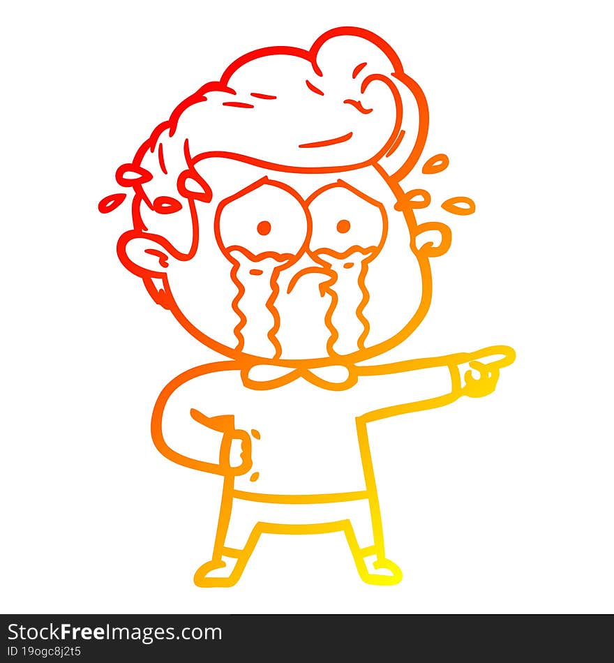 warm gradient line drawing cartoon crying man