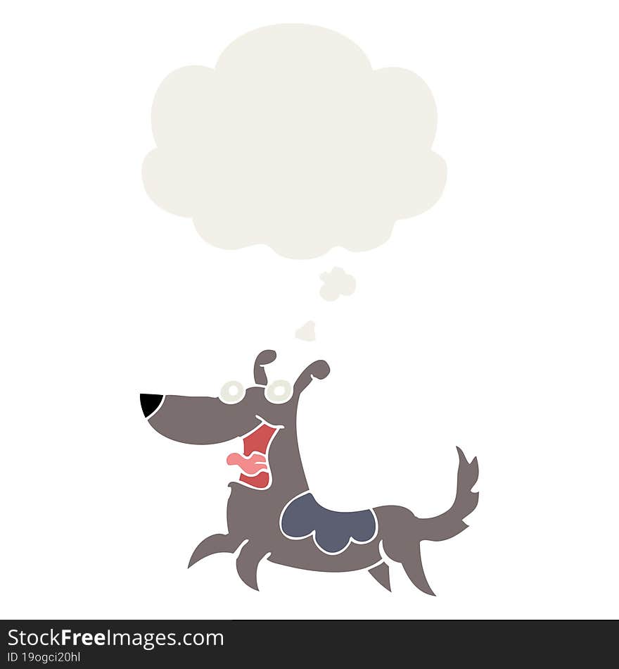 happy dog cartoon with thought bubble in retro style