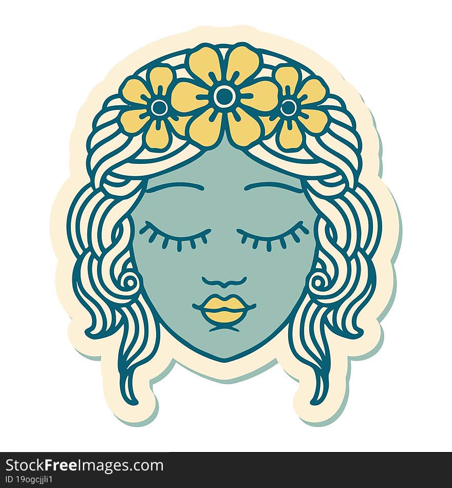 tattoo style sticker of a maidens face