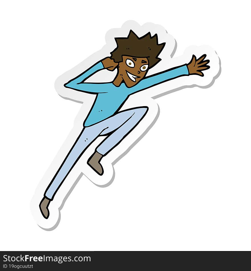 sticker of a cartoon jumping man