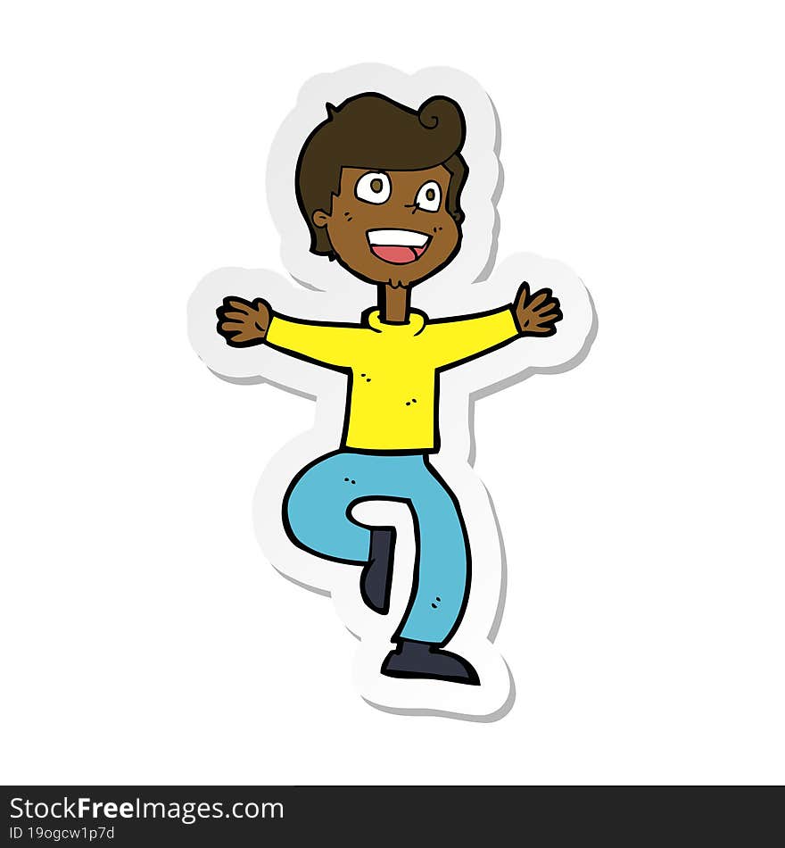 Sticker Of A Cartoon Excited Boy