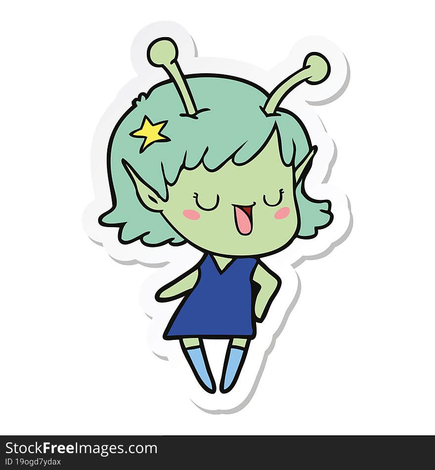 Sticker Of A Happy Alien Girl Cartoon Laughing