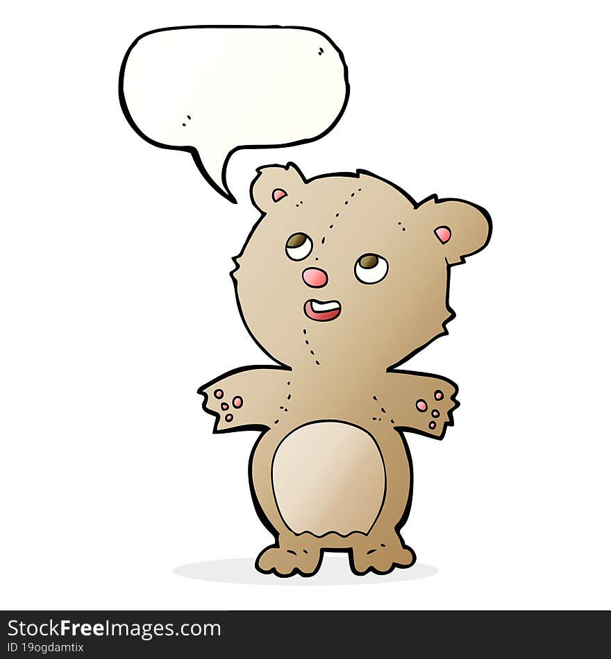 cartoon happy little teddy bear with speech bubble