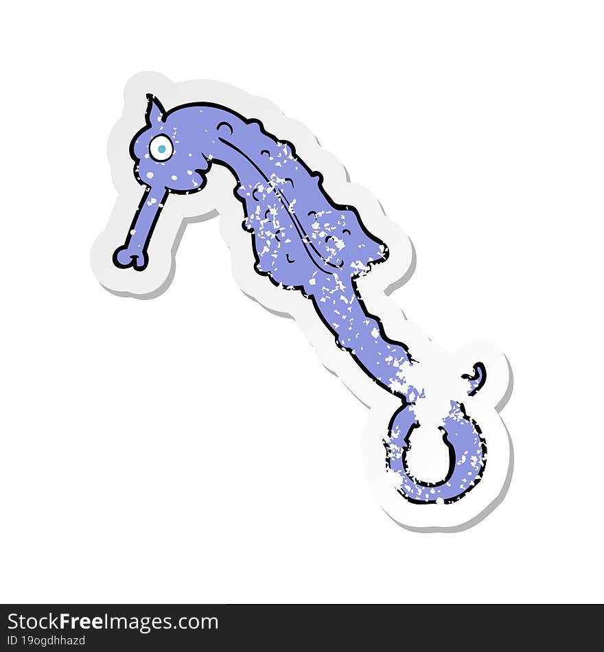 retro distressed sticker of a cartoon sea horse