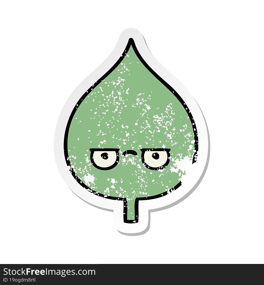 distressed sticker of a cute cartoon expressional leaf