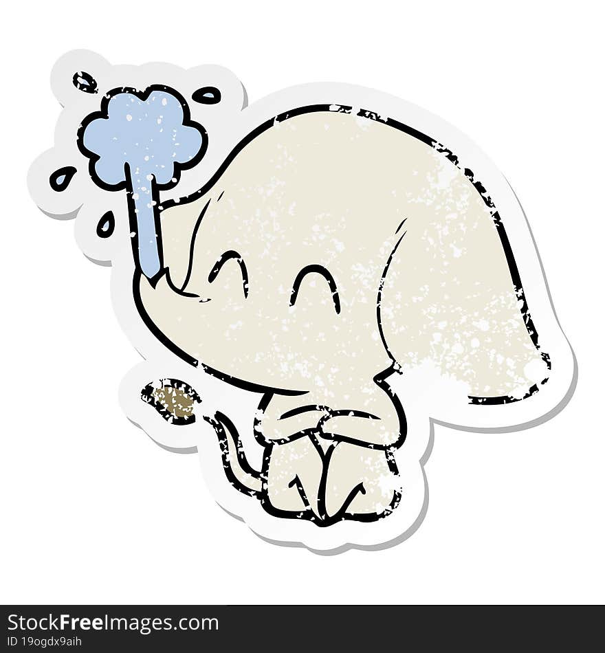 Distressed Sticker Of A Cute Cartoon Elephant Spouting Water