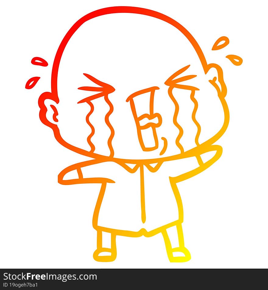 warm gradient line drawing cartoon crying bald man