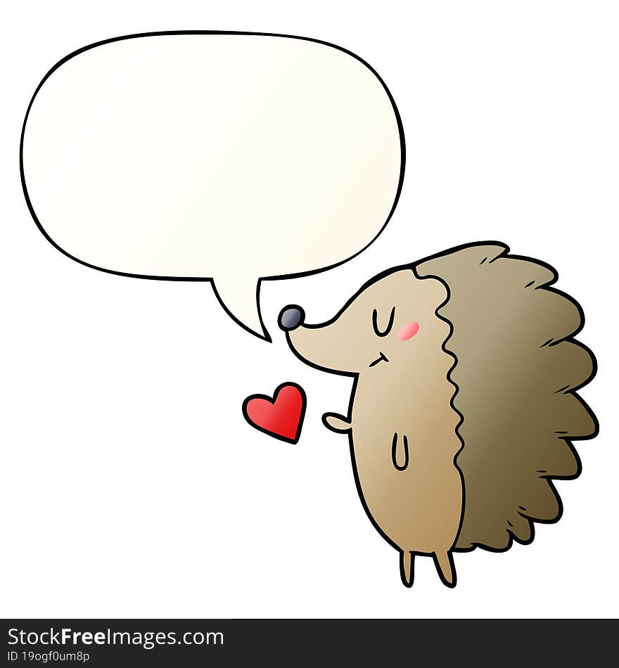 cute cartoon hedgehog and speech bubble in smooth gradient style