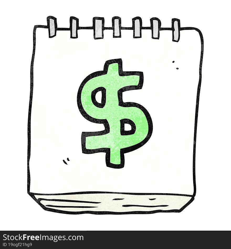 textured cartoon note pad with dollar symbol