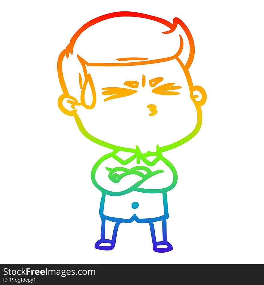 rainbow gradient line drawing cartoon man sweating