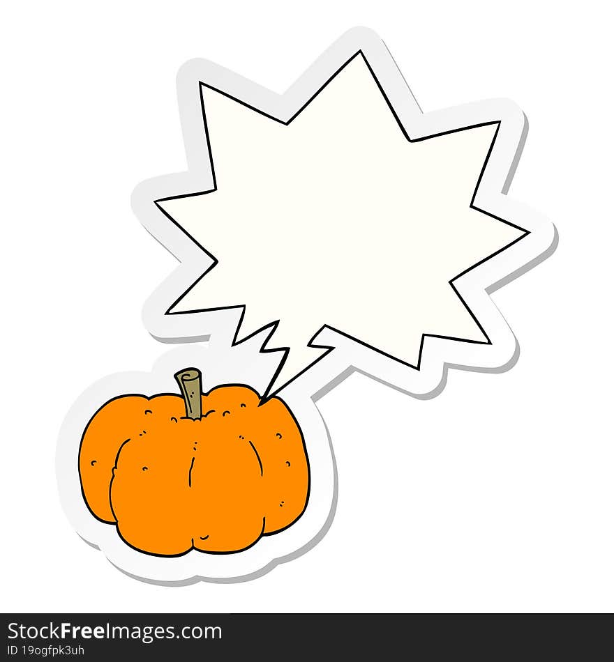 cartoon pumpkin with speech bubble sticker. cartoon pumpkin with speech bubble sticker