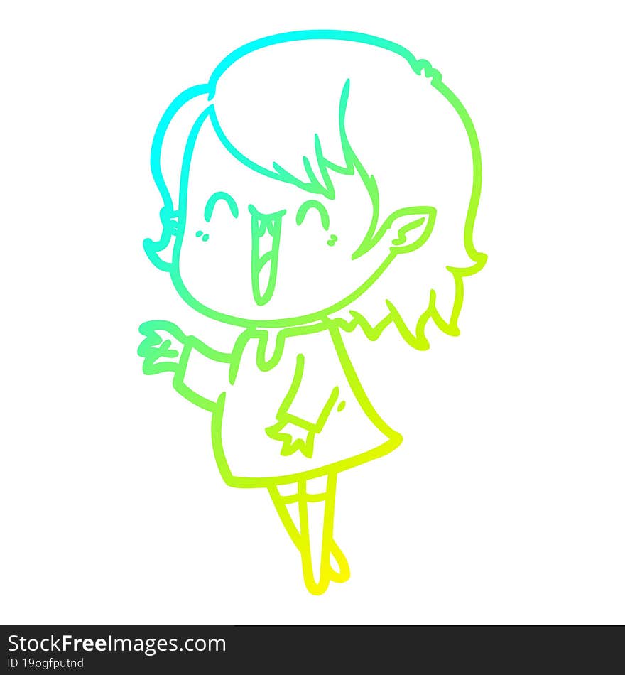 cold gradient line drawing cute cartoon happy vampire girl