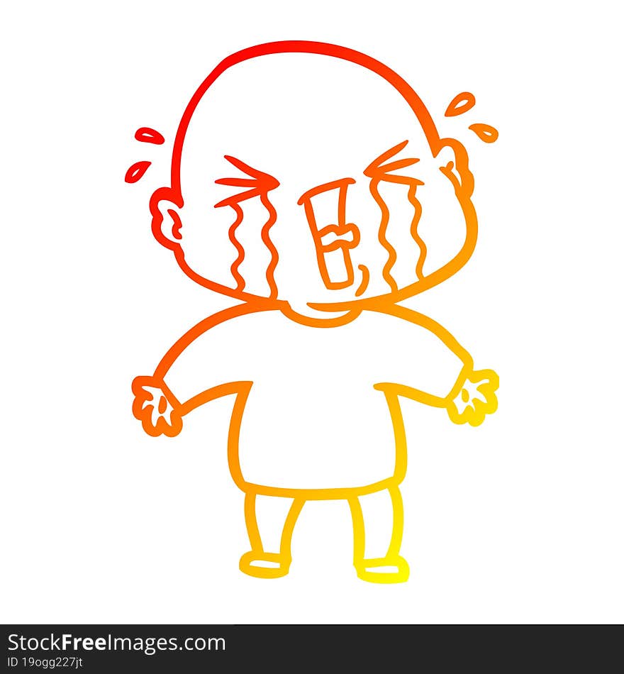 Warm Gradient Line Drawing Cartoon Crying Bald Man