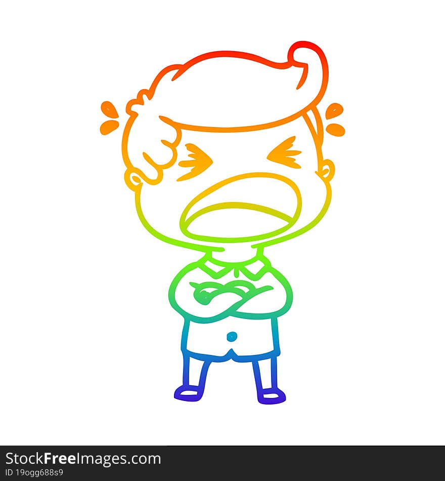 rainbow gradient line drawing of a cartoon shouting man