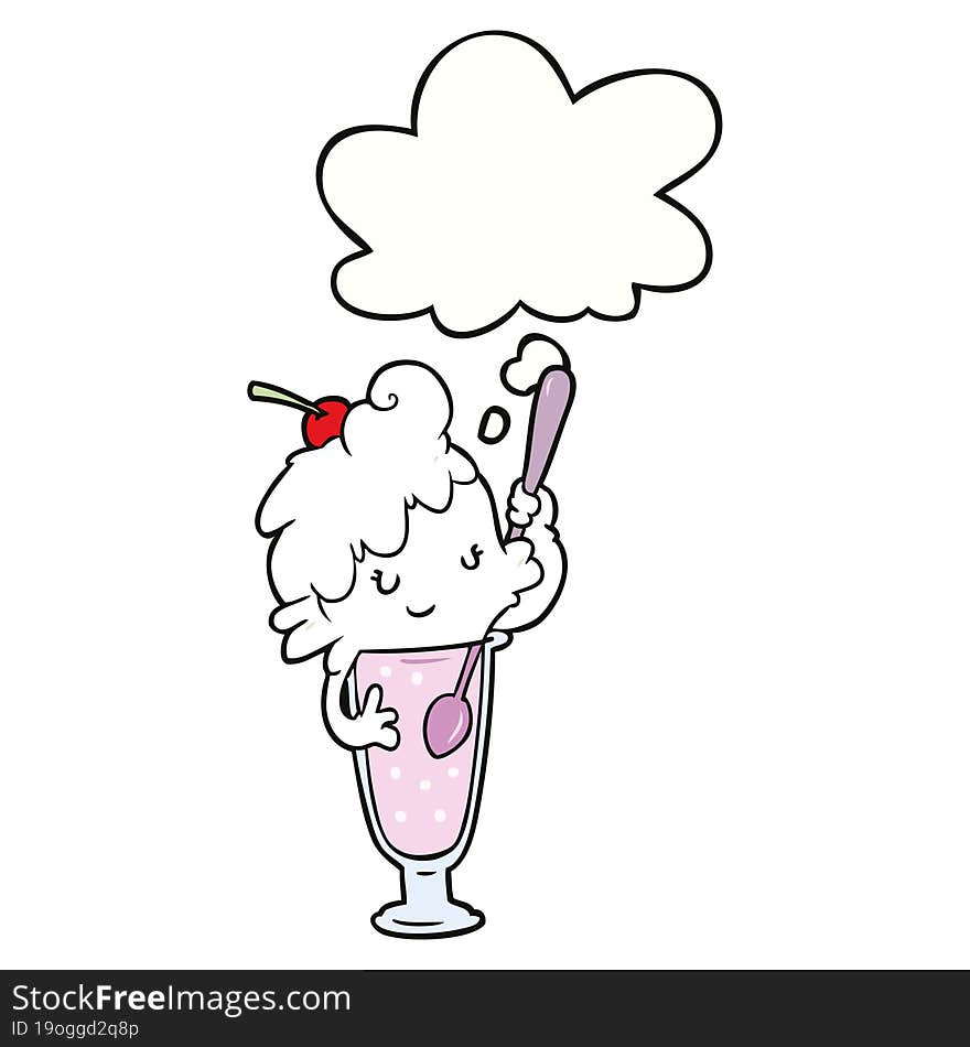 cartoon ice cream soda girl and thought bubble