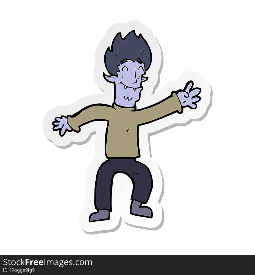 sticker of a cartoon happy vampire man