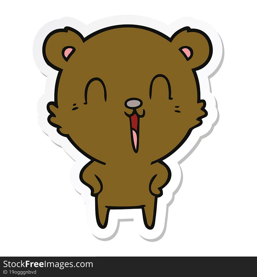 sticker of a happy laughing cartoon bear