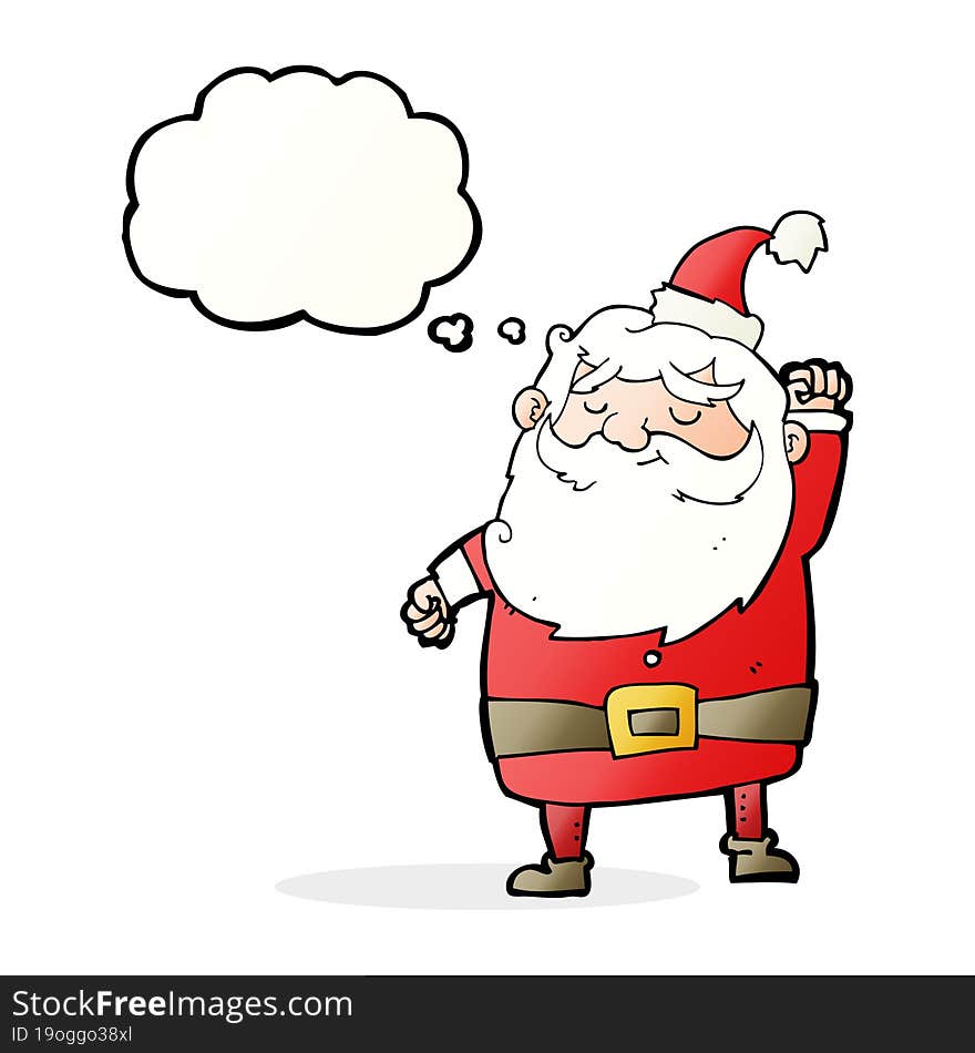 cartoon santa claus punching air with thought bubble