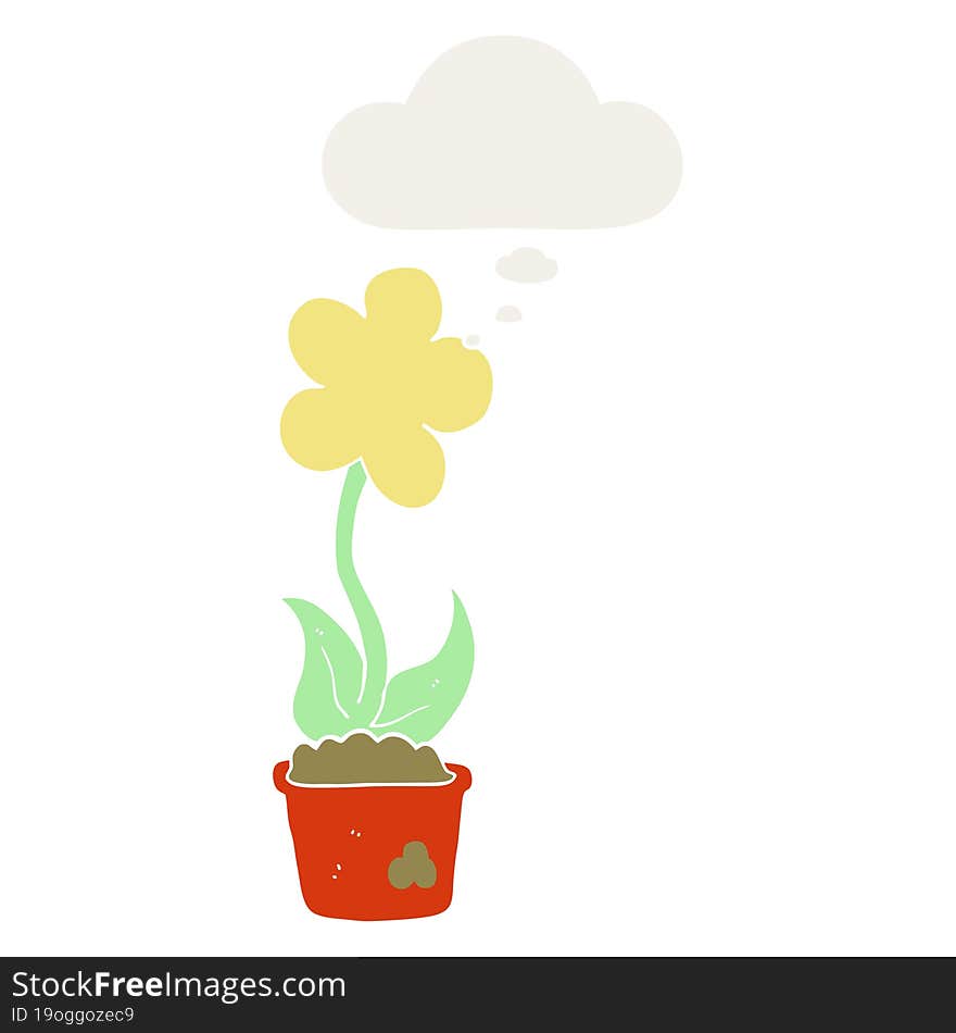 cute cartoon flower and thought bubble in retro style