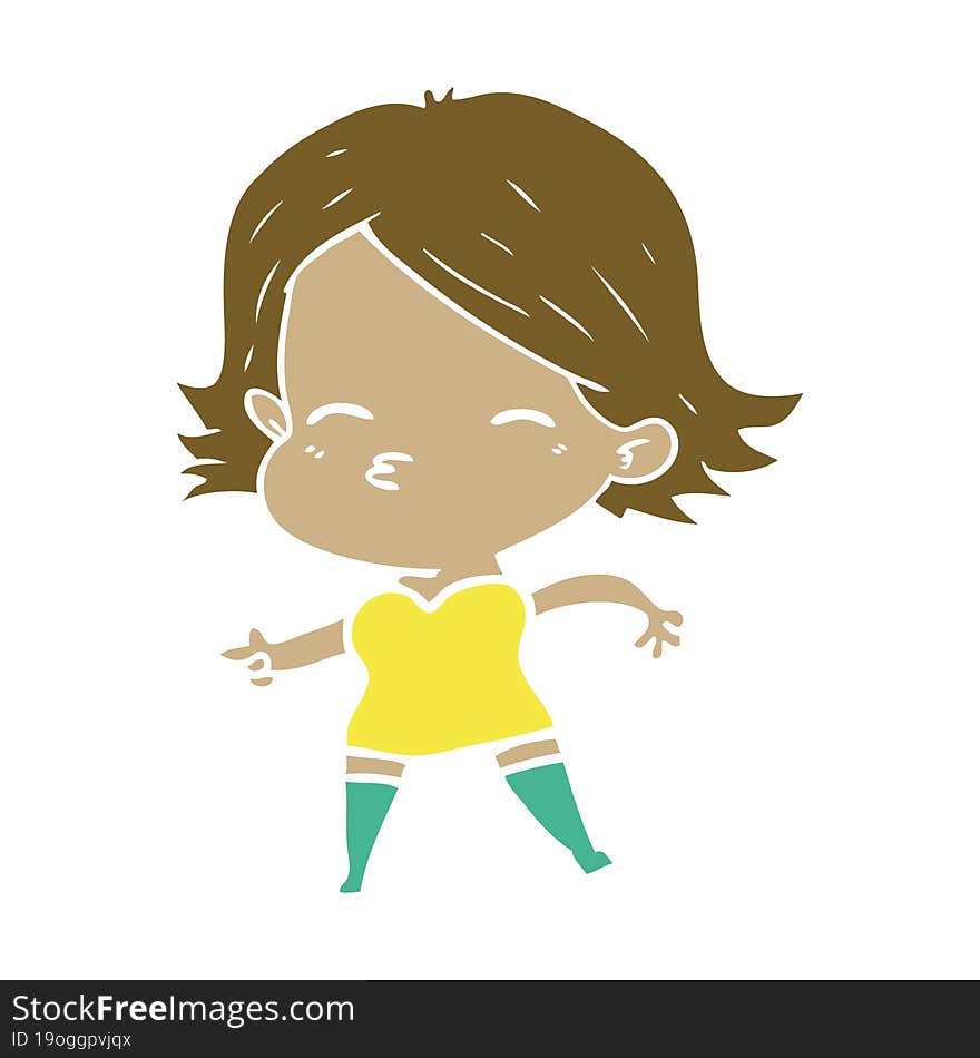 Flat Color Style Cartoon Woman Pointing