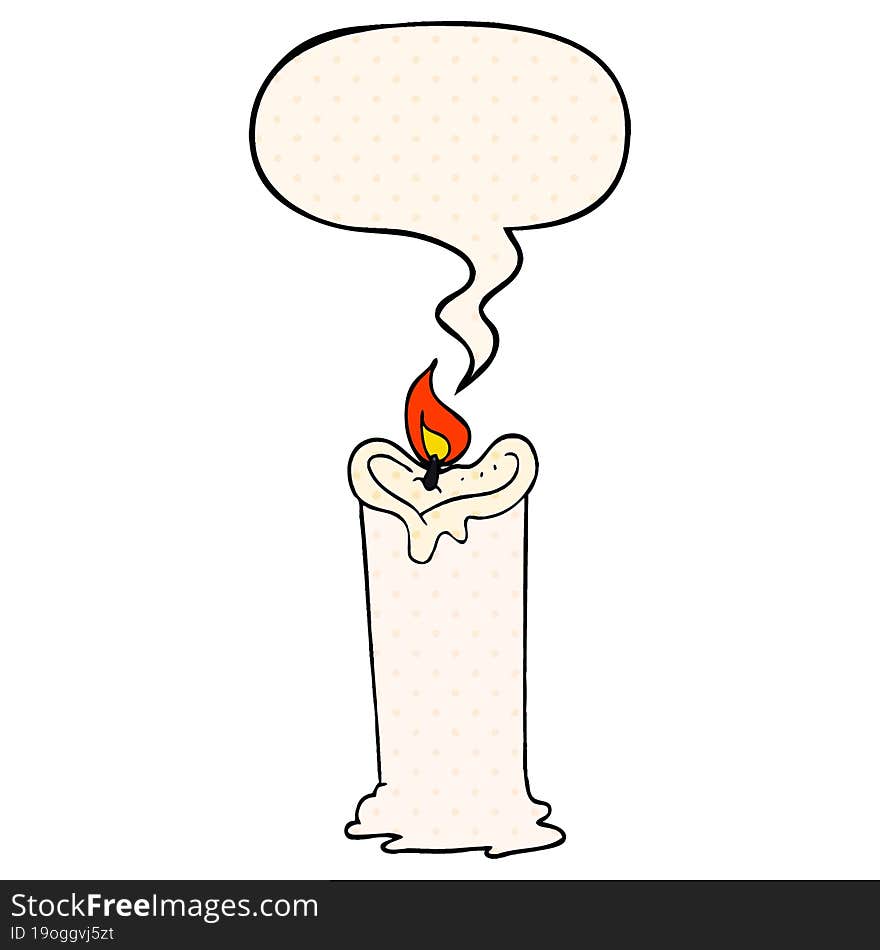 cartoon candle and speech bubble in comic book style