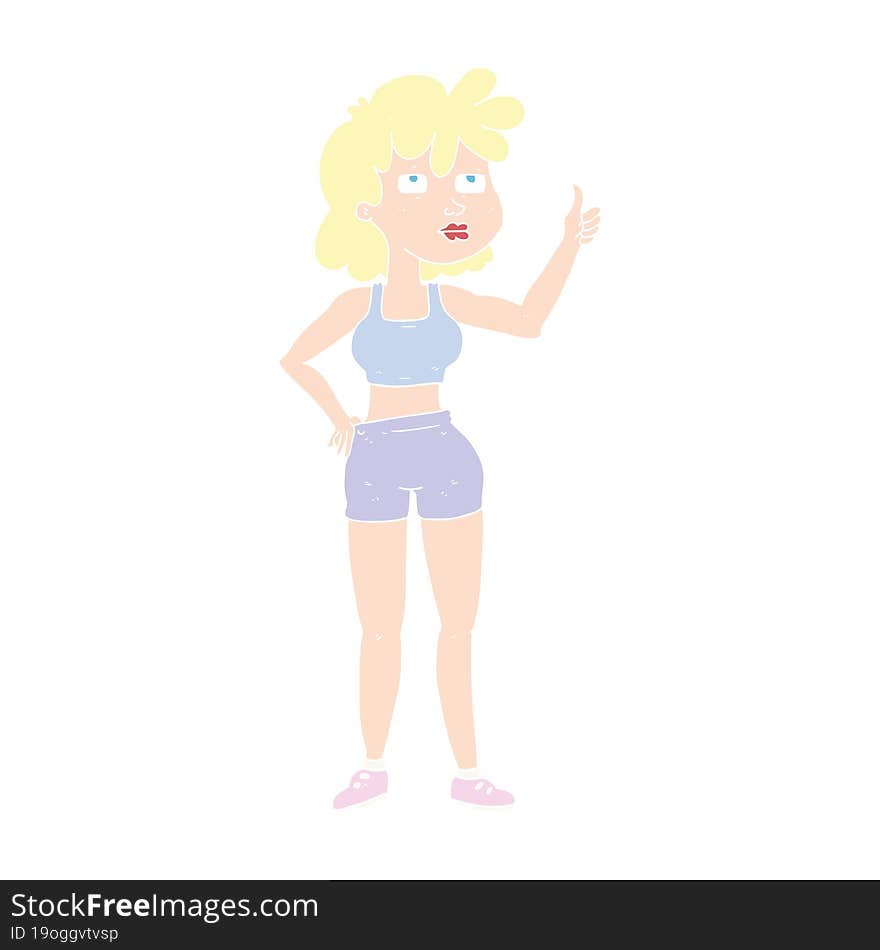 flat color illustration of a cartoon gym woman