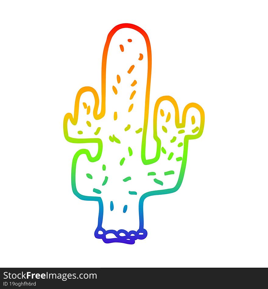 rainbow gradient line drawing cartoon cactus