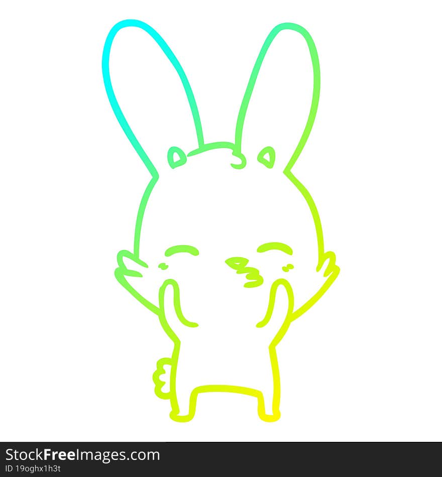 cold gradient line drawing of a curious waving bunny cartoon