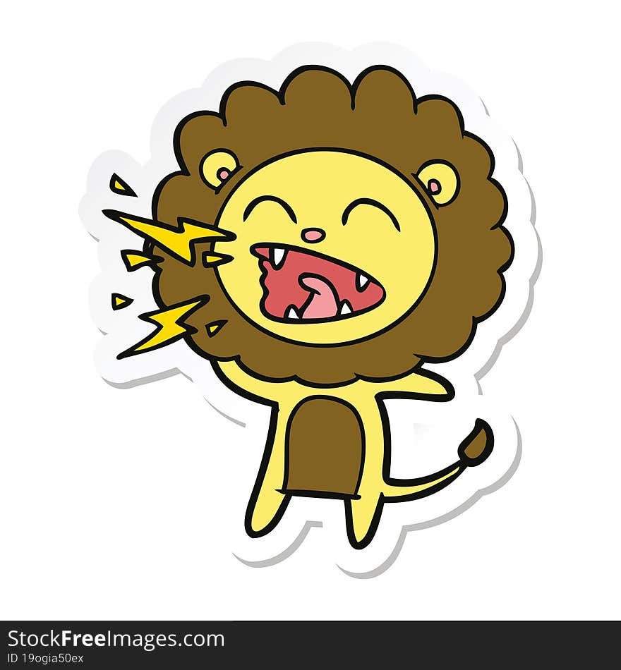 sticker of a cartoon roaring lion