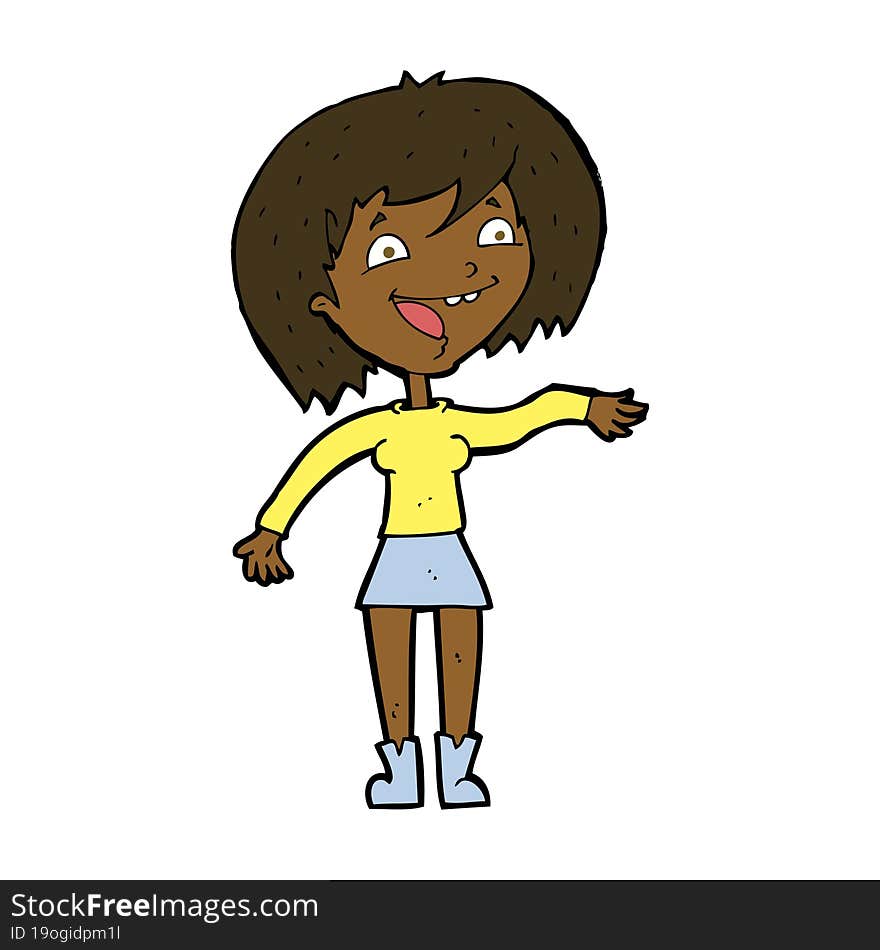 cartoon waving woman