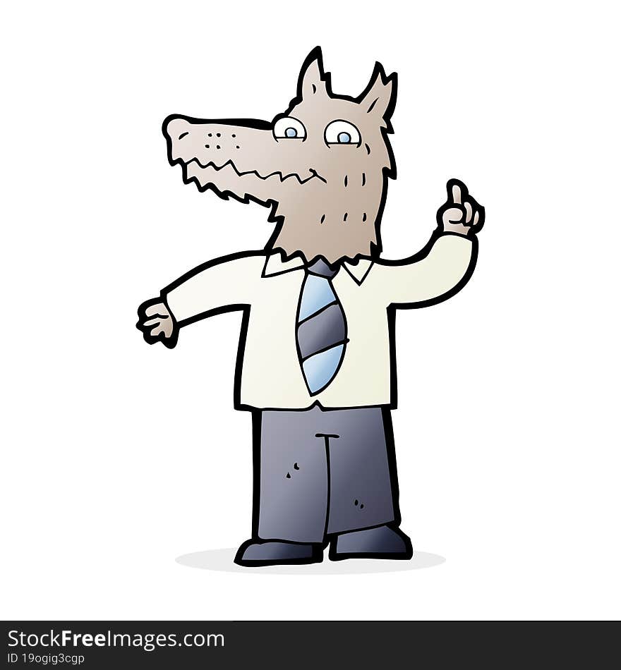 Cartoon Business Wolf With Idea