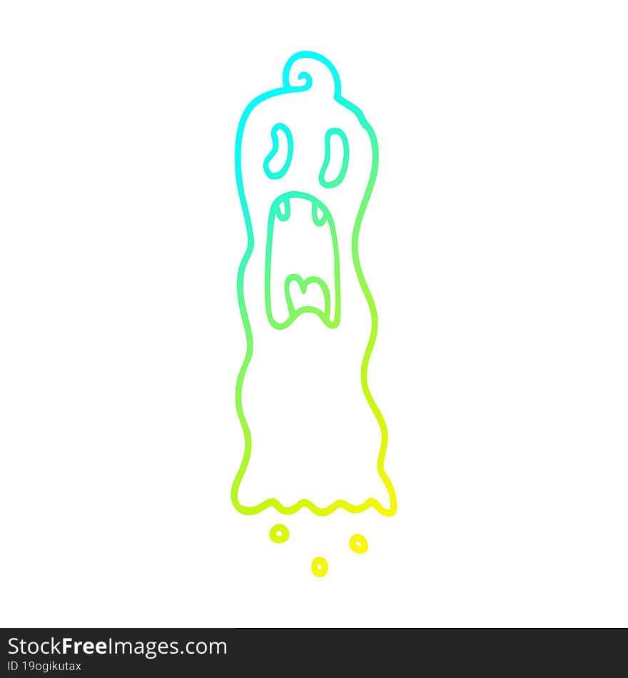 cold gradient line drawing of a cartoon spooky ghost