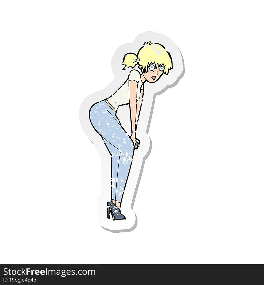 retro distressed sticker of a cartoon woman posing