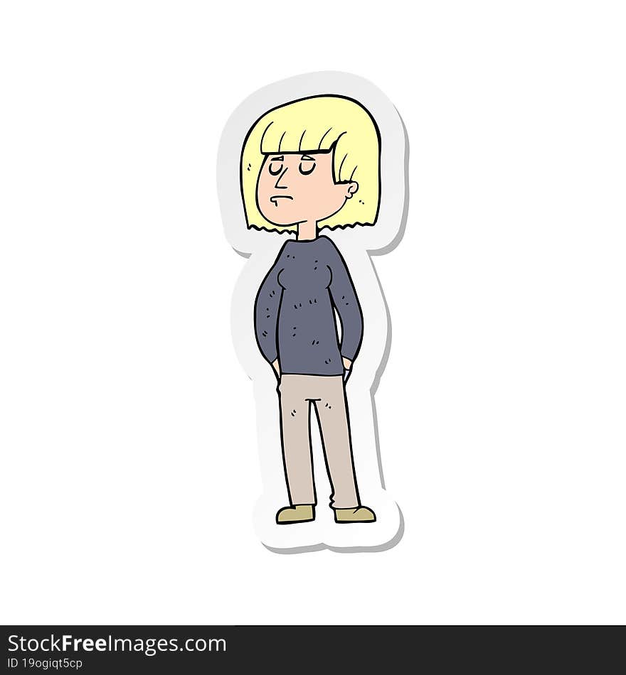 sticker of a cartoon woman ignoring