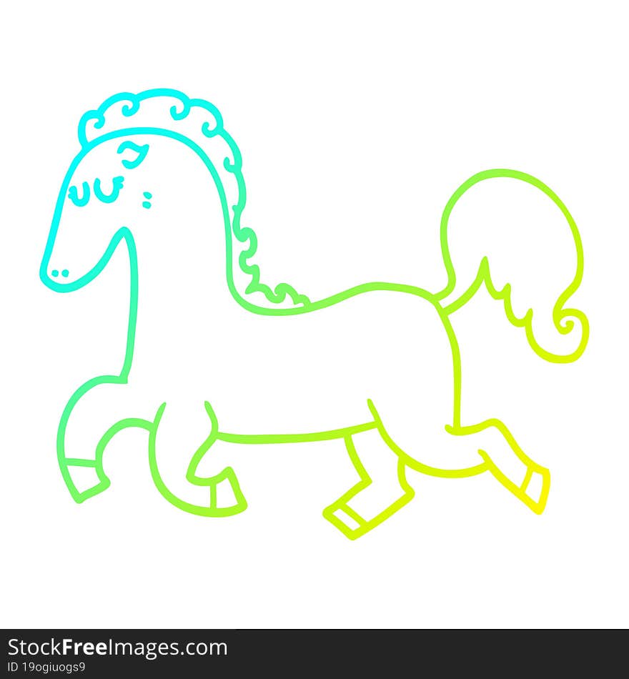 cold gradient line drawing cartoon horse running