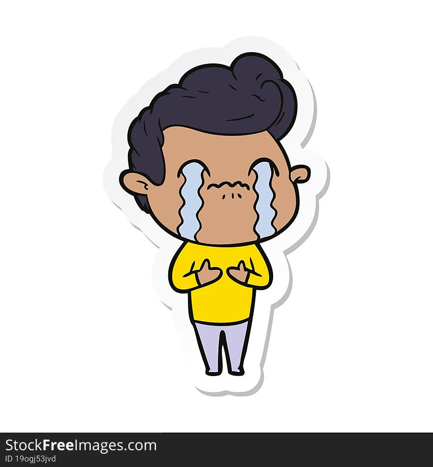 sticker of a cartoon man crying