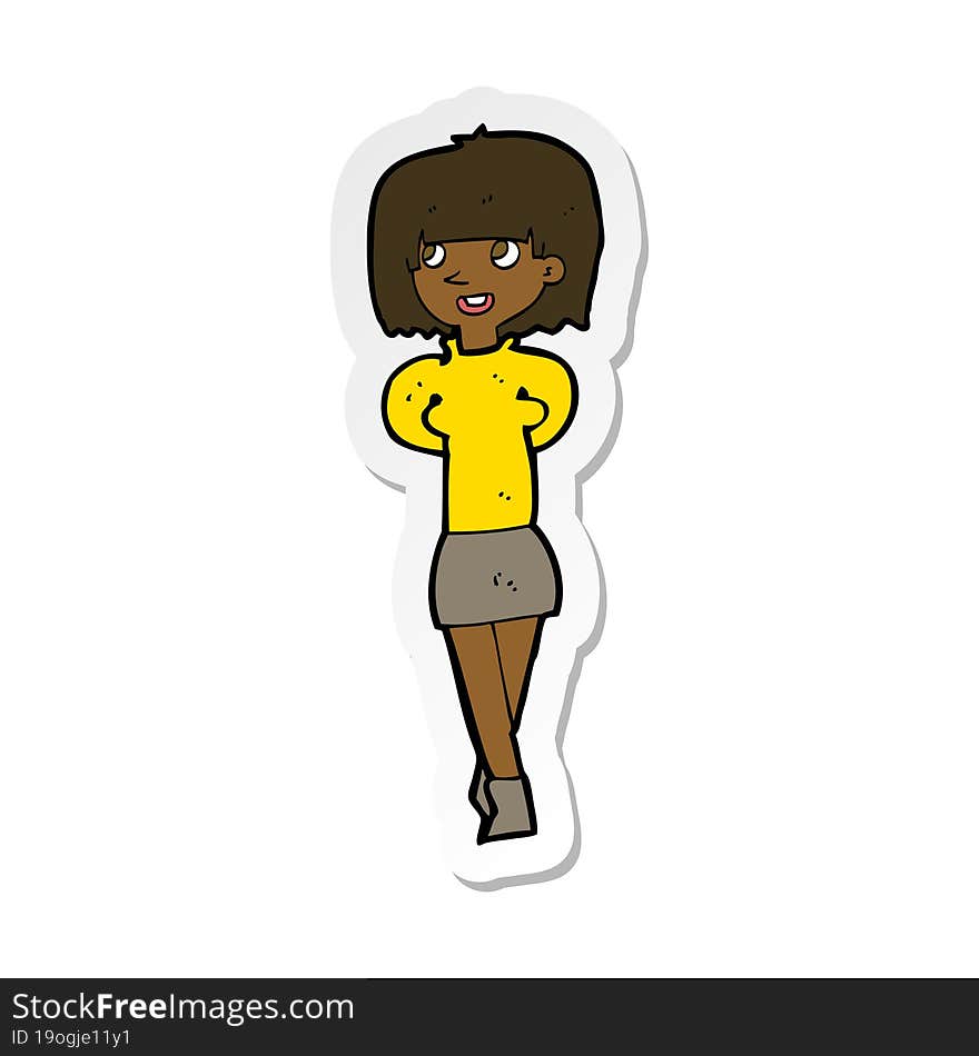 sticker of a cartoon happy woman