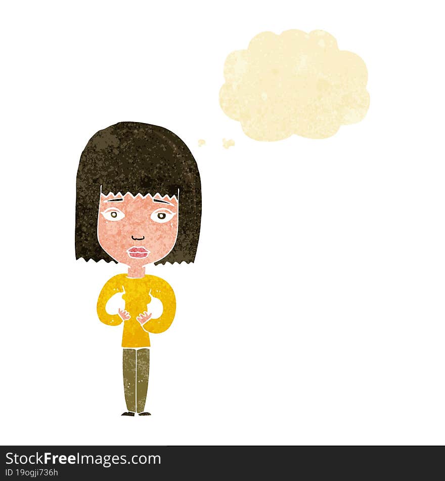 Cartoon Woman Indicating Self With Thought Bubble