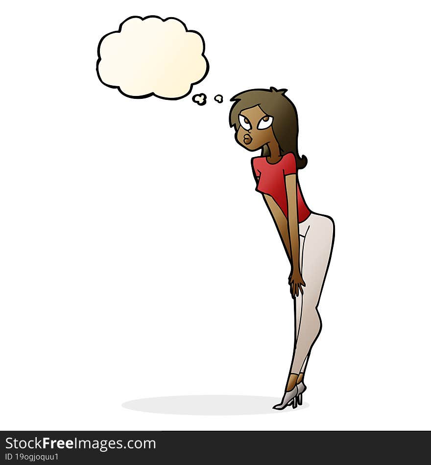 cartoon attractive girl with thought bubble