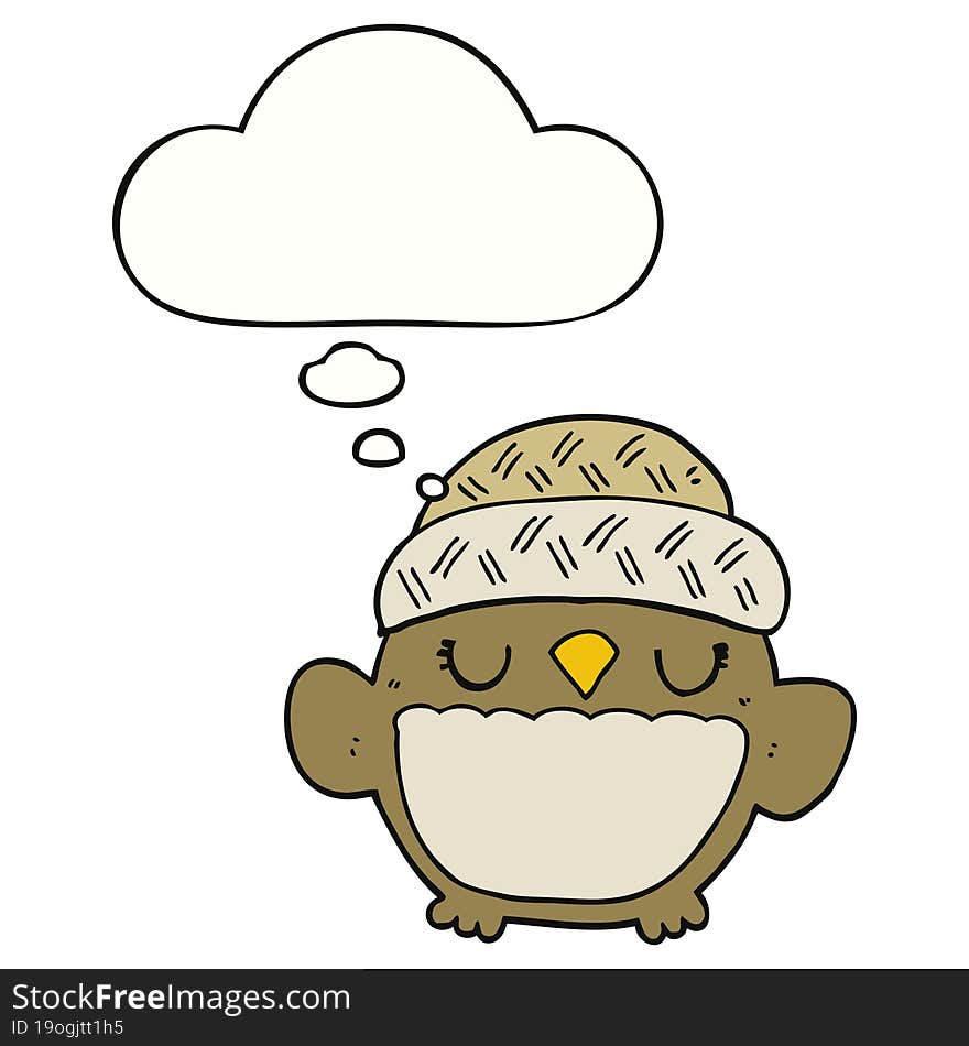 cute cartoon owl in hat and thought bubble