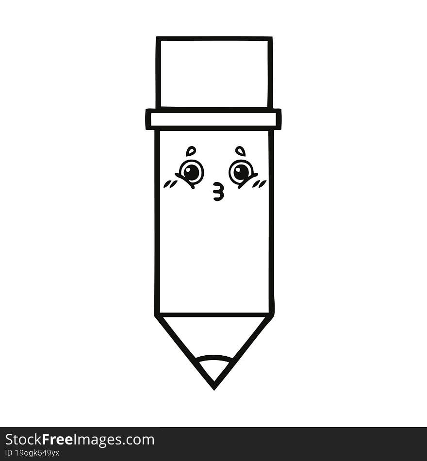 line drawing cartoon of a pencil. line drawing cartoon of a pencil