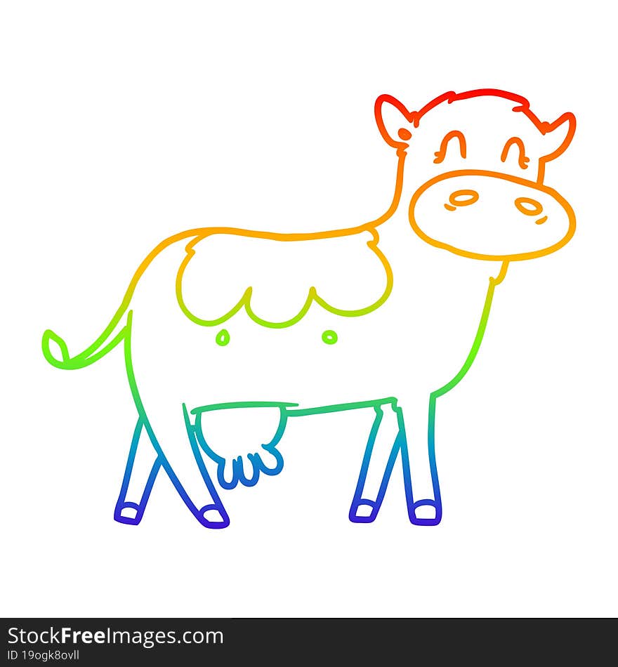 Rainbow Gradient Line Drawing Cartoon Dairy Cow