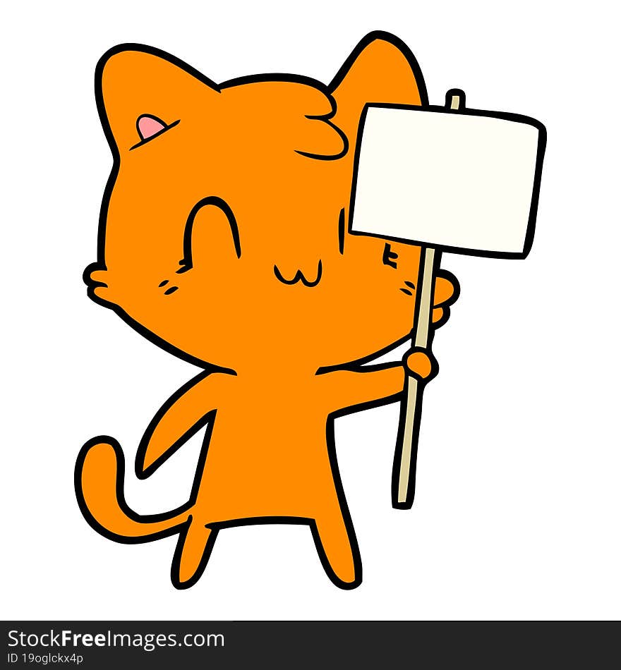 cartoon happy cat with blank sign. cartoon happy cat with blank sign