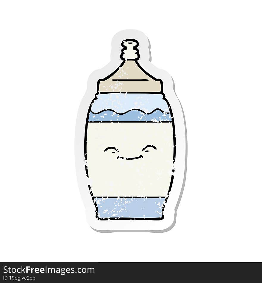 distressed sticker of a cartoon happy water bottle