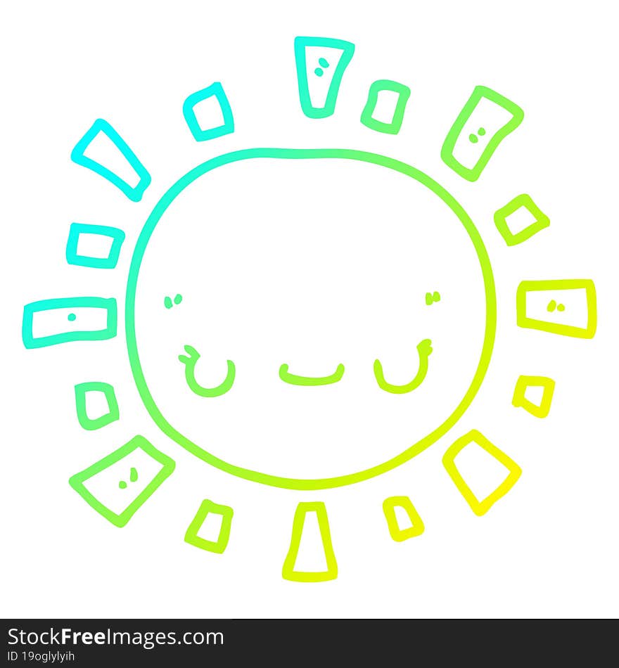 cold gradient line drawing of a cartoon sun