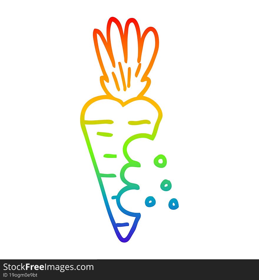 rainbow gradient line drawing of a cartoon carrot with bite marks