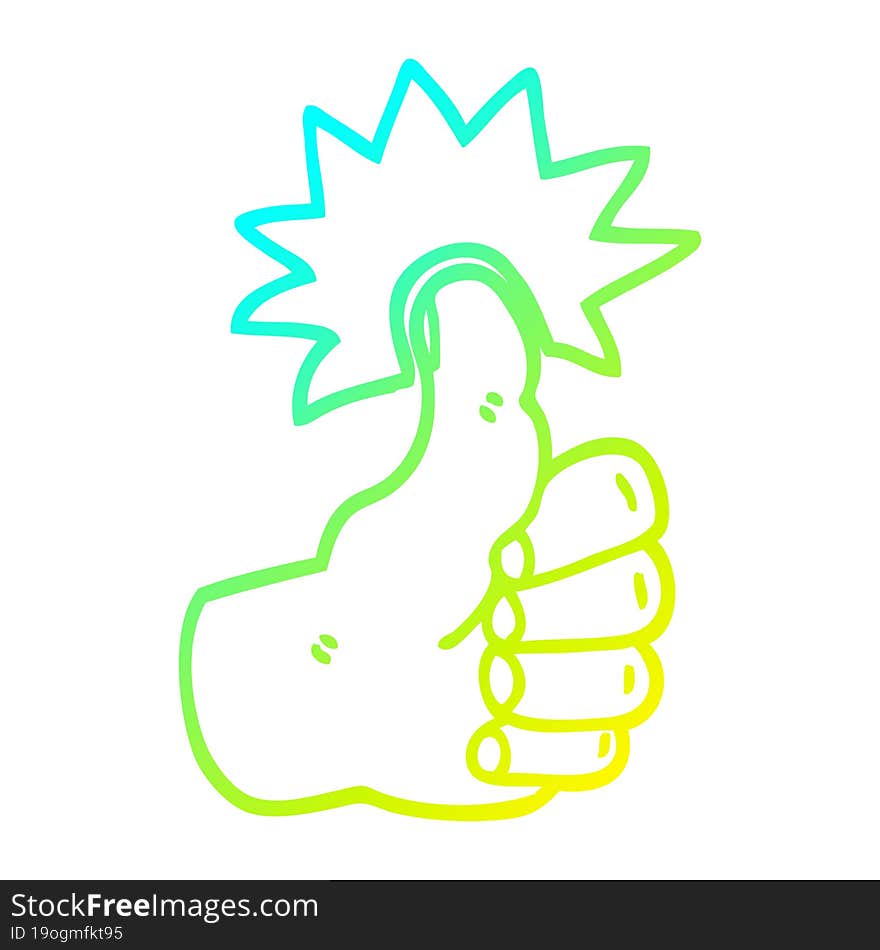 cold gradient line drawing of a cartoon thumbs up symbol